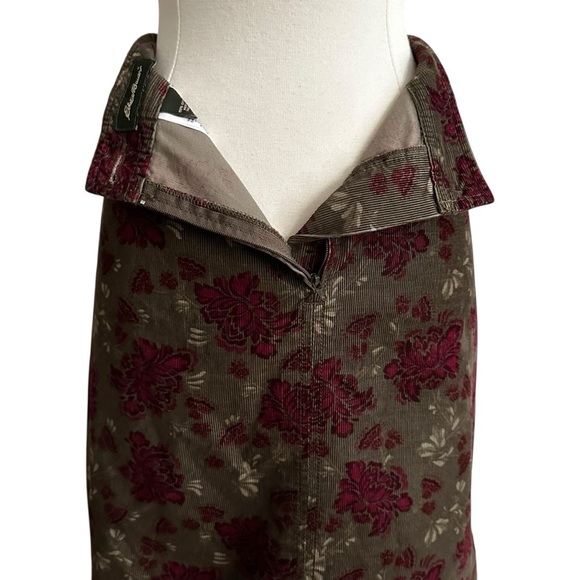 EDDIE BAUER Corduroy Dark Green Floral MIDI Skirt Granny Chic Western Retro 2 - Picture 8 of 14